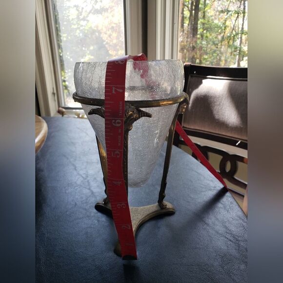 Glass Cone Bowl w/Brass Ram Footed Stand - Picture 9 of 9